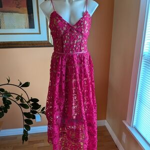 Fuchsia Crochet Lace Maxi Dress Size M
